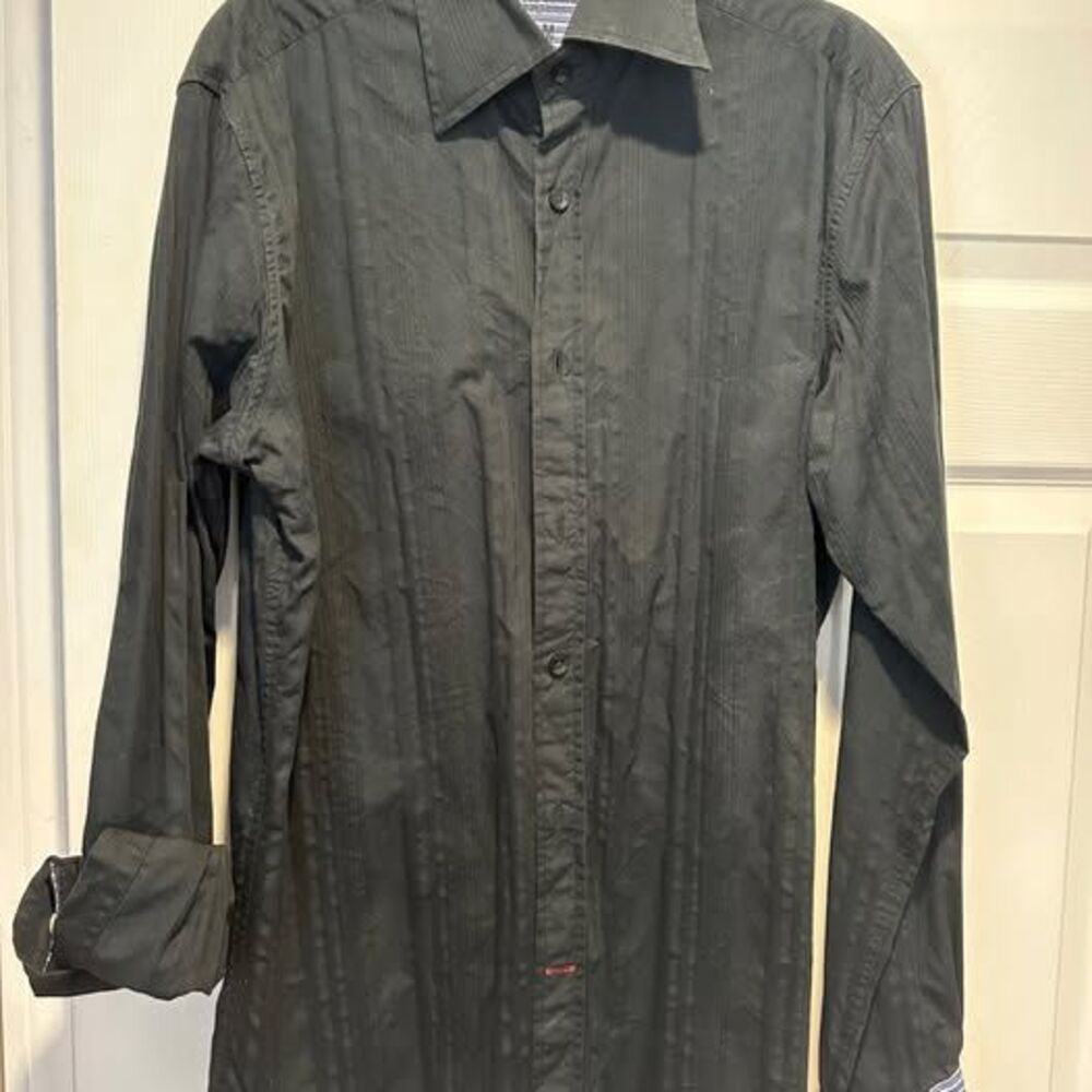 Guess Men’s Black Button Down Shirt Size M Striped Cuffs
